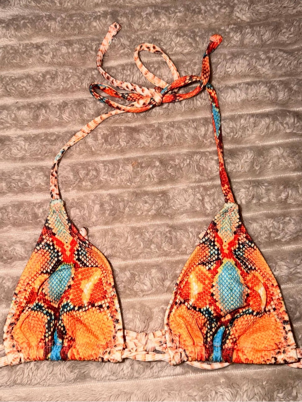 String Tie-Side Bikini in Orange and Beige - Picture 4 of 7